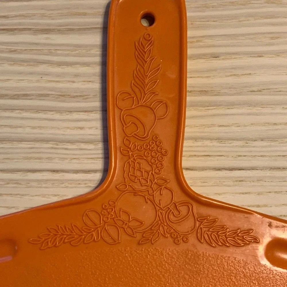 Vintage MCM Mushroom Orange Plastic Cutting Board Veggie Fruit Design Farm House